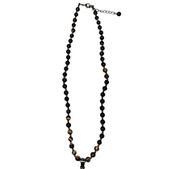 Tiger's eye beaded necklace with Tiger's eye pendant - Picture 3 of 6